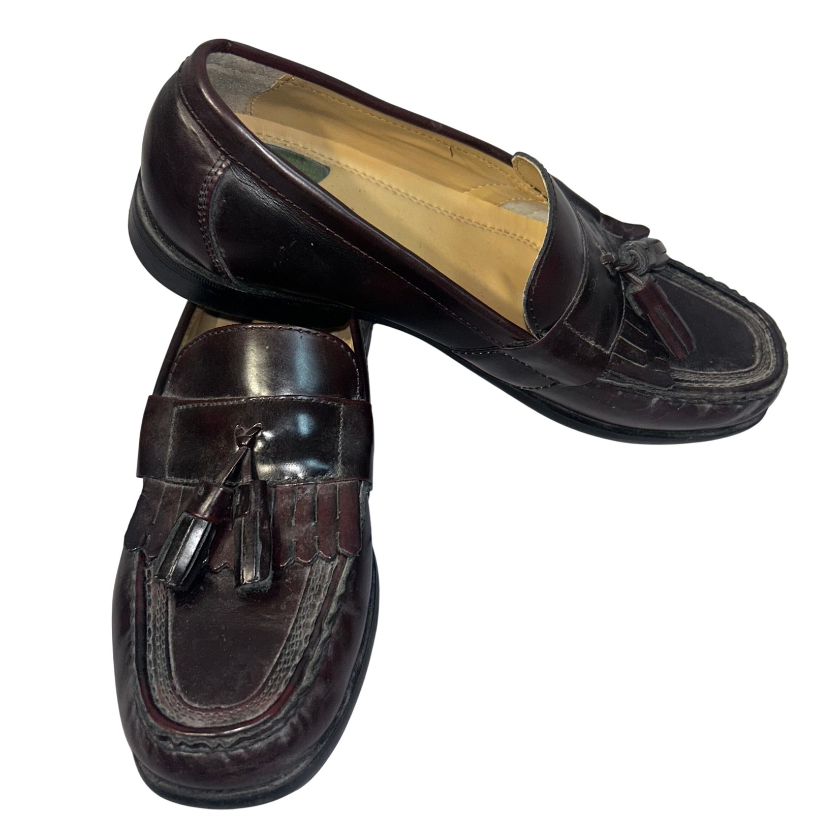 Nunn Bush Mens 9.5m Burgundy Leather Tassel Kiltie Loafers Dress Shoes 84198-601